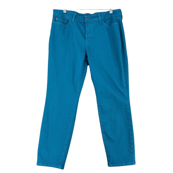 NYDJ Denim - NYDJ Clarissa Ankle Jeans Teal Wash Womens Size 12P Mid Rise